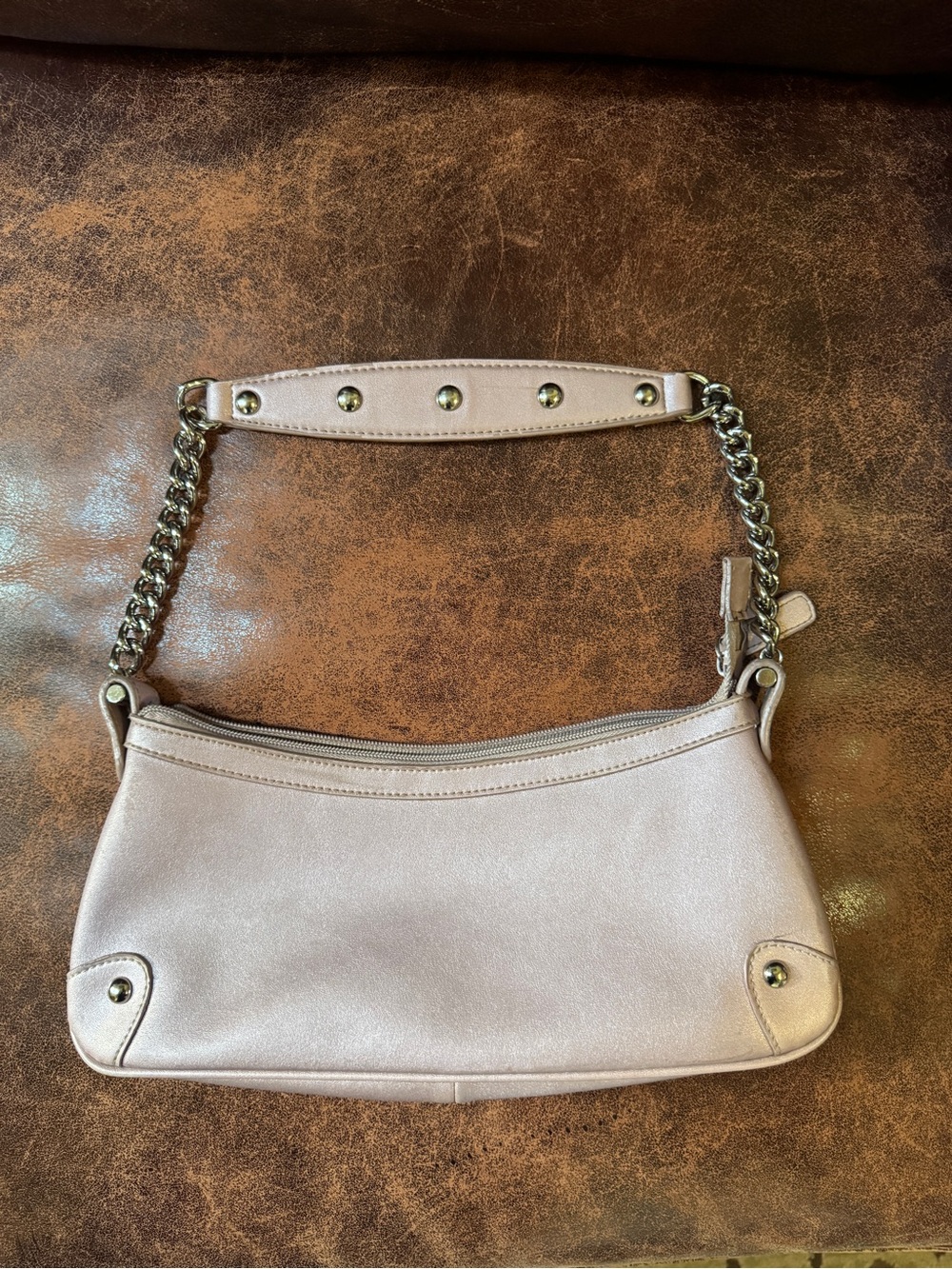 Nine West Vintage NWOT Women's Metallic Pale Pink Chain-Handle Shoulder Bag